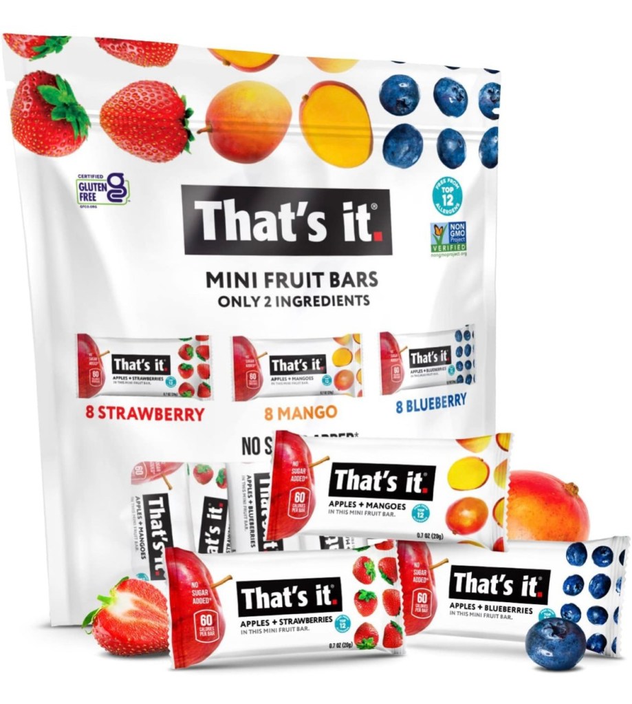 That’s It. mini fruit bars made with only two ingredients – all-natural snack bars with no added sugar